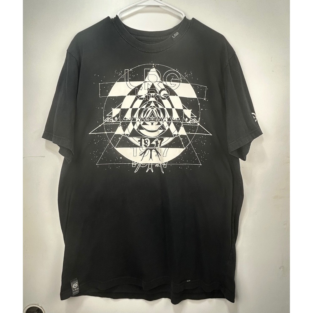 LRG Lifted Research Group Mens Black Graphic T-Shirt 1947 Geometric Large C09100